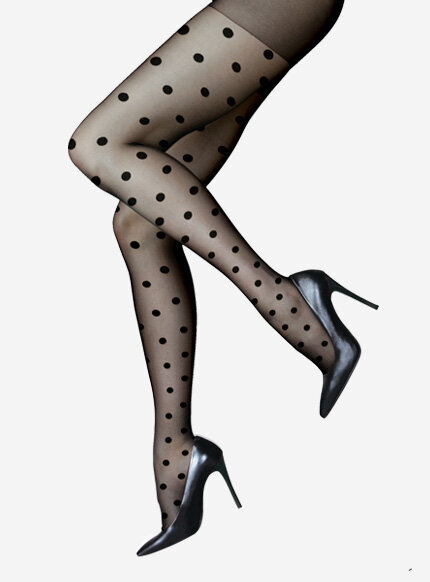 Eleganckie czarne rajstopy z klasycznym kropeczkowym wzorem