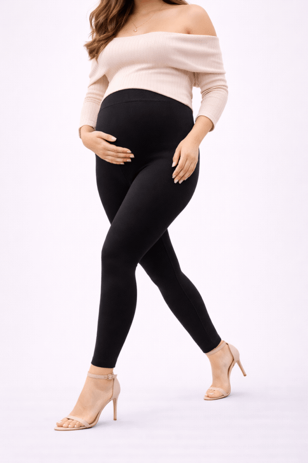 Legginsy ciążowe PREMAMAN – gładkie - dla kobiet w ciąży – 90 den - obrazek 4